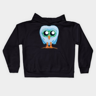 Concerned Hooter - A Blue Worried Owl with Huge Eyes Kids Hoodie